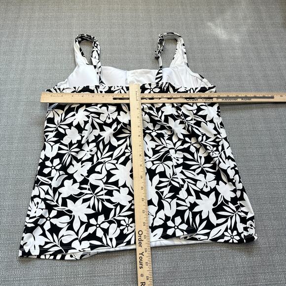 Lands End Tankini Top Womens 18D Black White Floral Square Neck Swimsuit New - Picture 7 of 10